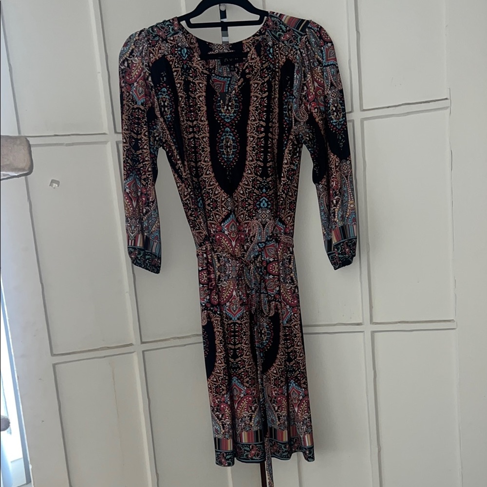 AUW Black and Pink Sheath Dress with Bishop Sleeves